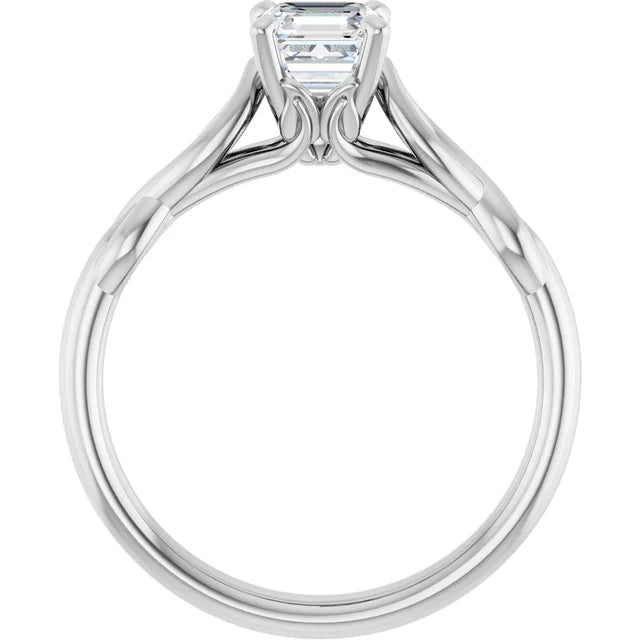 14K White Gold 0.70 CTW Asscher-Cut Diamond Engagement Ring with Twisted Cathedral Setting