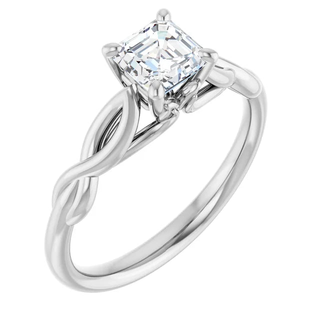 14K White Gold 0.70 CTW Asscher-Cut Diamond Engagement Ring with Twisted Cathedral Setting