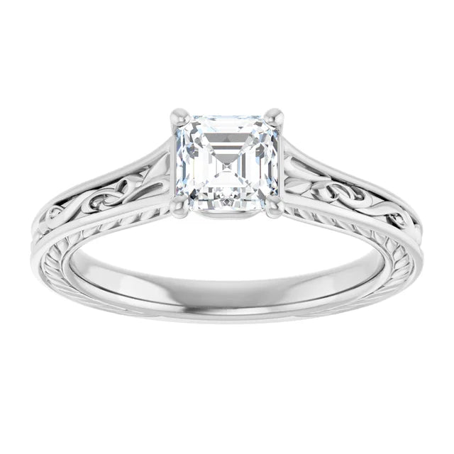 14K White Gold 0.71 CTW Asscher-Cut Diamond Engagement Ring with Vintage-Inspired Solitaire Setting