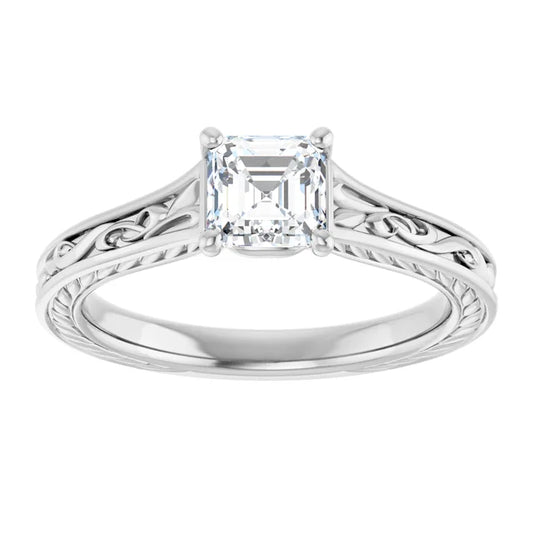14K White Gold 0.71 CTW Asscher-Cut Diamond Engagement Ring with Vintage-Inspired Solitaire Setting