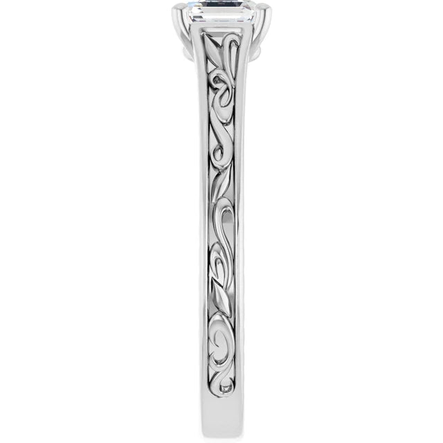 14K White Gold 0.71 CTW Asscher-Cut Diamond Engagement Ring with Vintage-Inspired Solitaire Setting