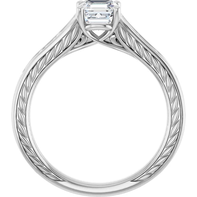 14K White Gold 0.71 CTW Asscher-Cut Diamond Engagement Ring with Vintage-Inspired Solitaire Setting