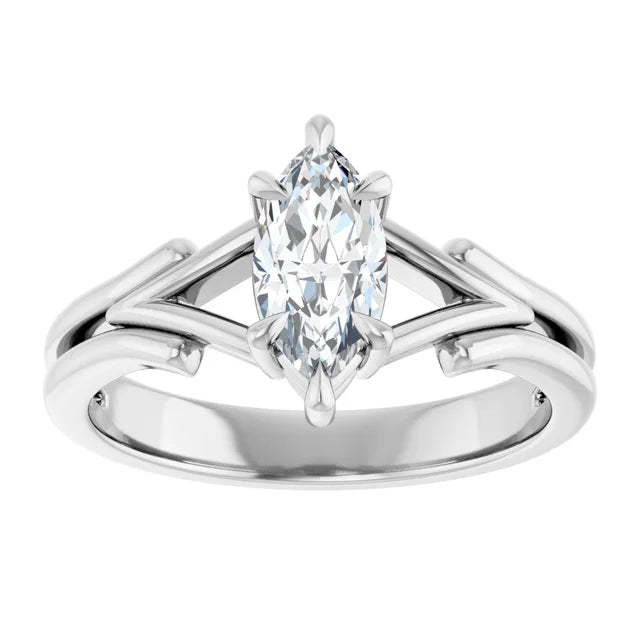 14K White Gold 0.72 CTW Marquise-Cut Lab Grown Diamond Three Stone Engagement Ring- Paul's Jewelers Milwaukee