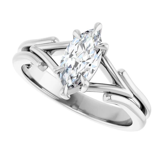 14K White Gold 0.72 CTW Marquise-Cut Lab Grown Diamond Three Stone Engagement Ring- Paul's Jewelers Milwaukee