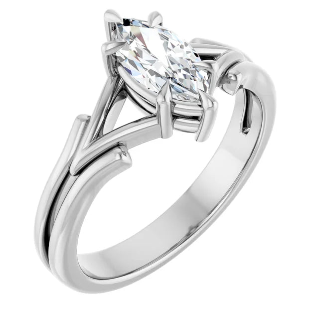 14K White Gold 0.72 CTW Marquise-Cut Lab Grown Diamond Three Stone Engagement Ring- Paul's Jewelers Milwaukee