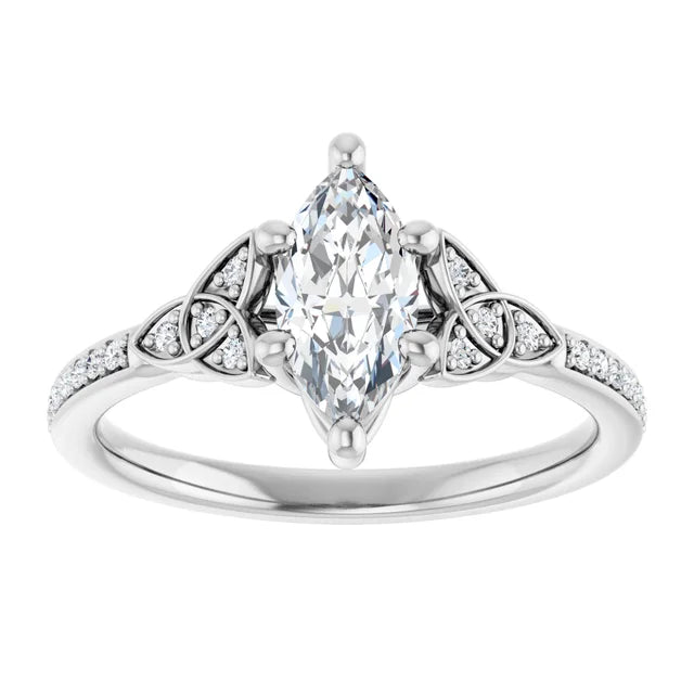 14K White Gold 0.73 CTW Marquise Lab Grown Diamond Engagement Ring with Solitaire and Pavé Band- Paul's Jewelers Milwaukee