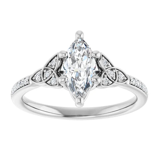14K White Gold 0.73 CTW Marquise Lab Grown Diamond Engagement Ring with Solitaire and Pavé Band- Paul's Jewelers Milwaukee