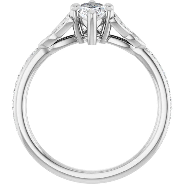 14K White Gold 0.73 CTW Marquise Lab Grown Diamond Engagement Ring with Solitaire and Pavé Band- Paul's Jewelers Milwaukee