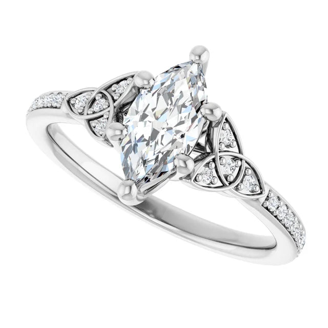 14K White Gold 0.73 CTW Marquise Lab Grown Diamond Engagement Ring with Solitaire and Pavé Band- Paul's Jewelers Milwaukee