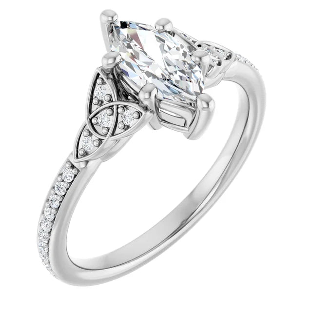 14K White Gold 0.73 CTW Marquise Lab Grown Diamond Engagement Ring with Solitaire and Pavé Band- Paul's Jewelers Milwaukee