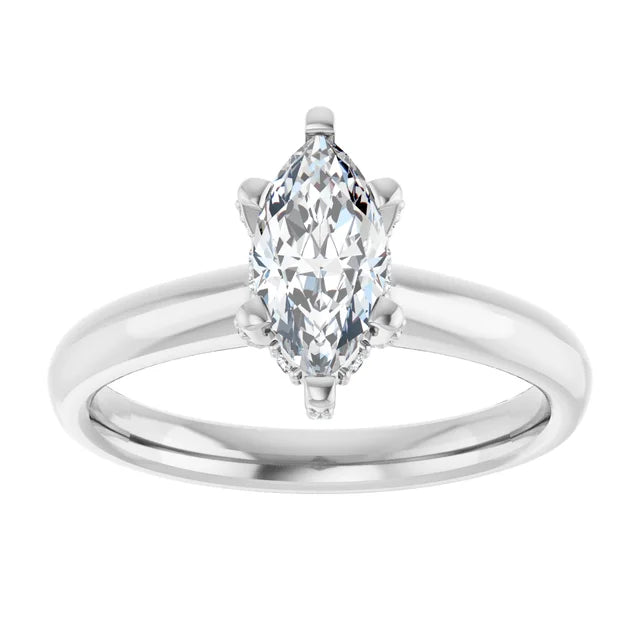 14K White Gold 0.75 CTW Marquise Solitaire Lab Grown Diamond Engagement Ring with Pavé Band- Paul's Jewelers Milwaukee