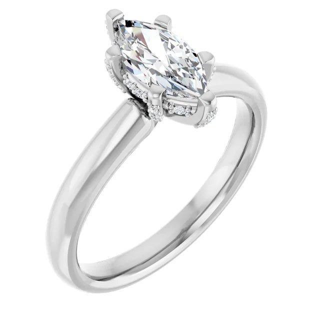 14K White Gold 0.75 CTW Marquise Solitaire Lab Grown Diamond Engagement Ring with Pavé Band- Paul's Jewelers Milwaukee