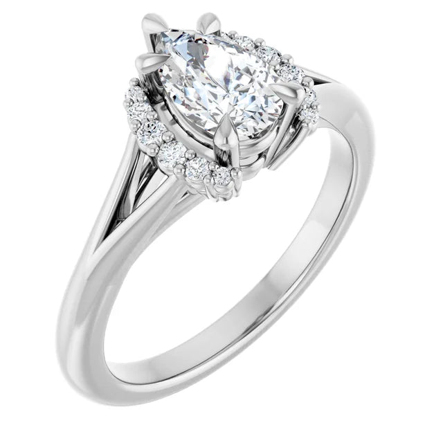 14K White Gold 0.76 CTW Pear Halo Lab Grown Diamond Engagement Ring- Paul's Jewelers Milwaukee