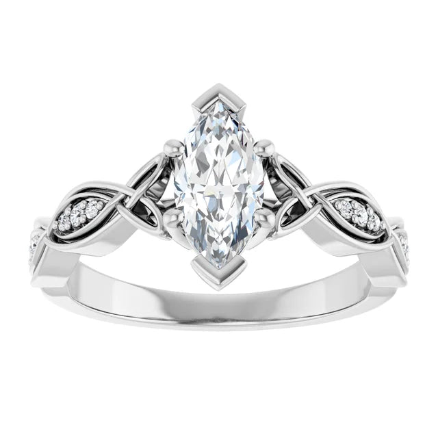 14K White Gold 0.79 CTW Marquise Solitaire Lab Grown Diamond Engagement Ring with Pavé Band- Paul's Jewelers Milwaukee