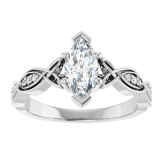 14K White Gold 0.79 CTW Marquise Solitaire Lab Grown Diamond Engagement Ring with Pavé Band- Paul's Jewelers Milwaukee