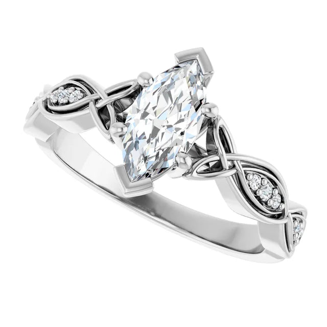 14K White Gold 0.79 CTW Marquise Solitaire Lab Grown Diamond Engagement Ring with Pavé Band- Paul's Jewelers Milwaukee