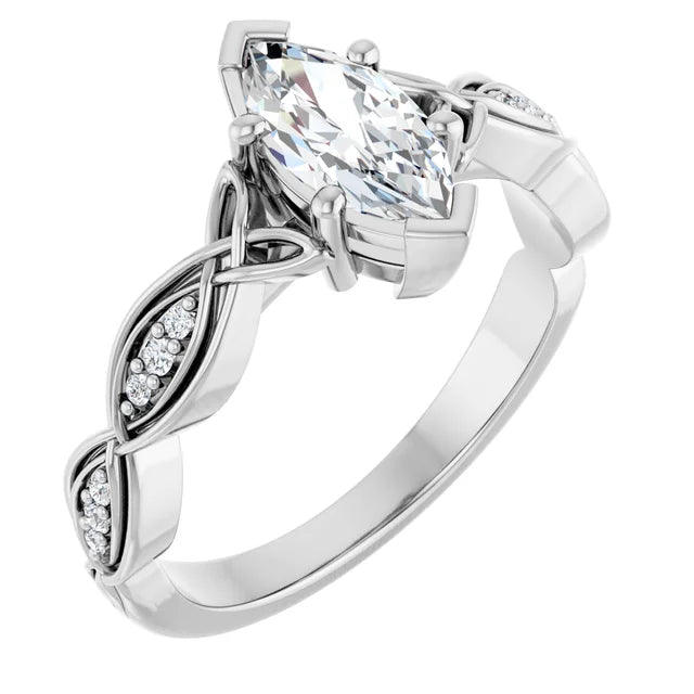 14K White Gold 0.79 CTW Marquise Solitaire Lab Grown Diamond Engagement Ring with Pavé Band- Paul's Jewelers Milwaukee