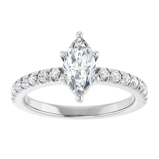 14K White Gold 0.84 CTW Marquise Lab Grown Diamond Engagement Ring with Solitaire and Pavé Band- Paul's Jewelers Milwaukee