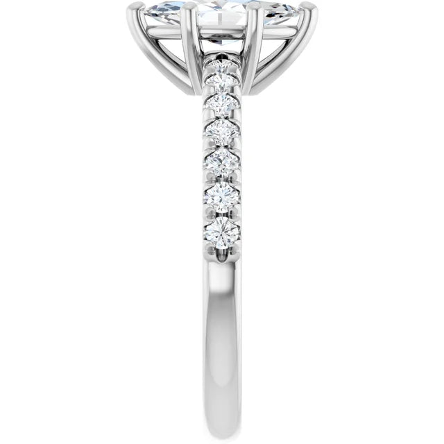 14K White Gold 0.84 CTW Marquise Lab Grown Diamond Engagement Ring with Solitaire and Pavé Band- Paul's Jewelers Milwaukee