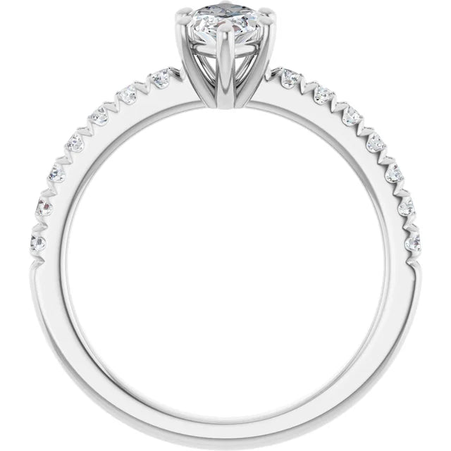 14K White Gold 0.84 CTW Marquise Lab Grown Diamond Engagement Ring with Solitaire and Pavé Band- Paul's Jewelers Milwaukee