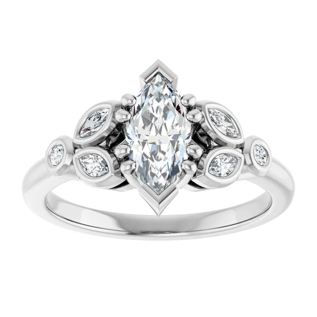 14K White Gold 0.90 CTW Marquise Vintage Inspired Lab Grown Diamond Engagement Ring with Nature-Inspired Accents- Paul's Jewelers Milwaukee