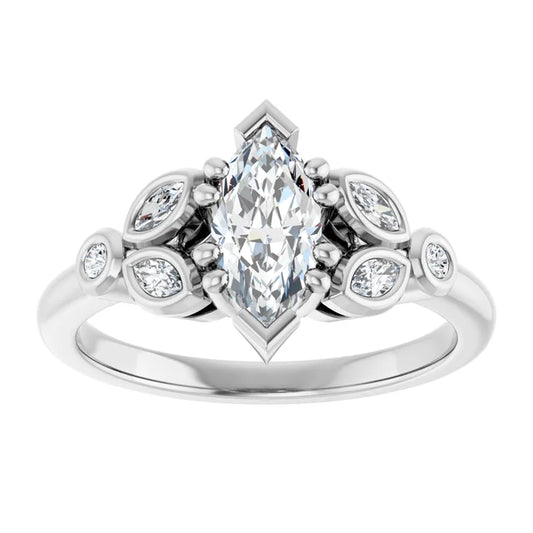 14K White Gold 0.90 CTW Marquise Vintage Inspired Lab Grown Diamond Engagement Ring with Nature-Inspired Accents- Paul's Jewelers Milwaukee