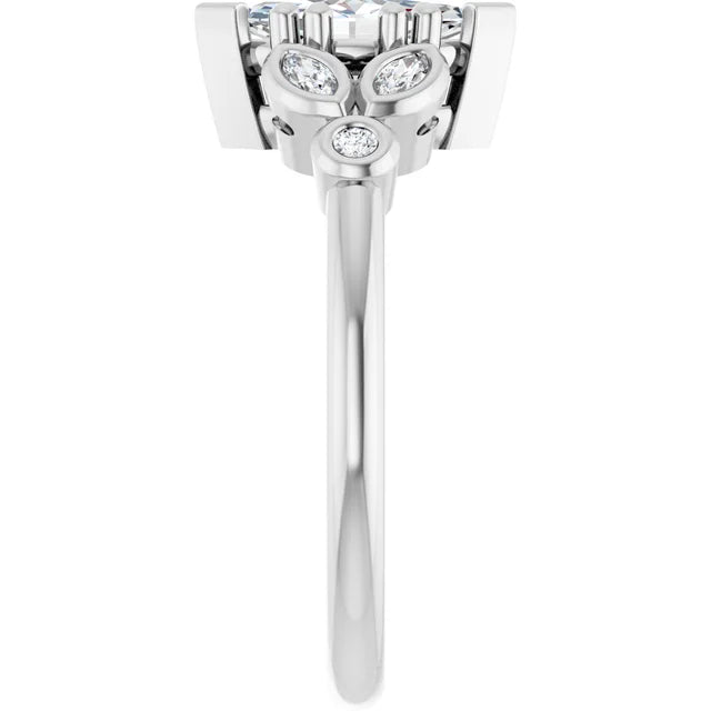 14K White Gold 0.90 CTW Marquise Vintage Inspired Lab Grown Diamond Engagement Ring with Nature-Inspired Accents- Paul's Jewelers Milwaukee