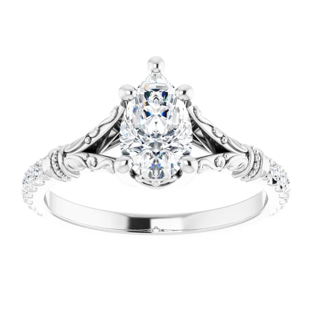14K White Gold 0.91 CTW Pear Vintage Inspired Lab Grown Diamond Engagement Ring with Split Shank- Paul's Jewelers Milwaukee