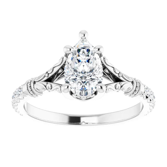 14K White Gold 0.91 CTW Pear Vintage Inspired Lab Grown Diamond Engagement Ring with Split Shank- Paul's Jewelers Milwaukee