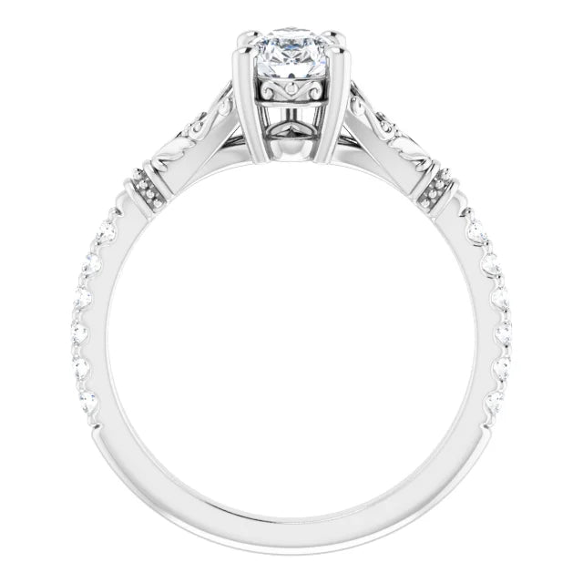 14K White Gold 0.91 CTW Pear Vintage Inspired Lab Grown Diamond Engagement Ring with Split Shank- Paul's Jewelers Milwaukee