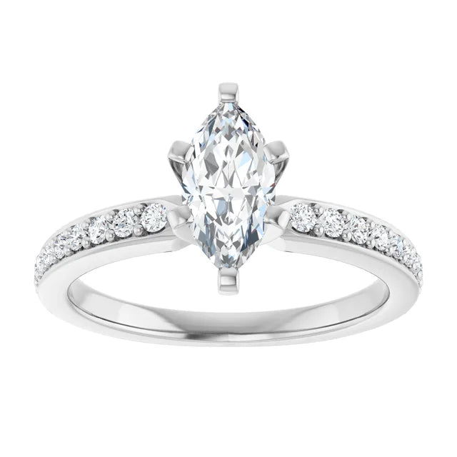 14K White Gold 0.95 CTW Marquise Vintage Inspired Lab Grown Diamond Engagement Ring- Paul's Jewelers Milwaukee