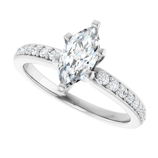 14K White Gold 0.95 CTW Marquise Vintage Inspired Lab Grown Diamond Engagement Ring- Paul's Jewelers Milwaukee