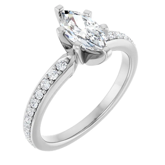 14K White Gold 0.95 CTW Marquise Vintage Inspired Lab Grown Diamond Engagement Ring- Paul's Jewelers Milwaukee