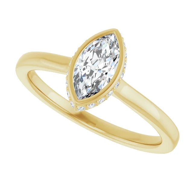 14K White Gold 0.96 CTW Marquise-Cut Lab Grown Diamond Hidden Halo Engagement Ring