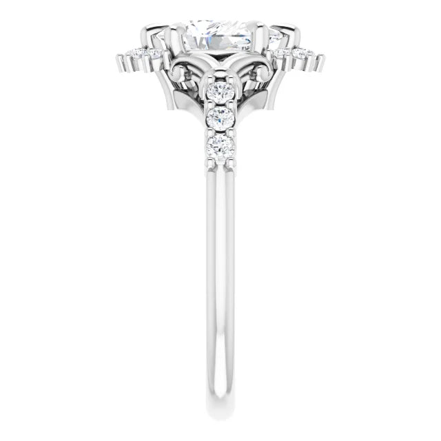 14K White Gold 0.96 CTW Pear Halo Cluster Lab Grown Diamond Engagement Ring with Pavé Band- Paul's Jewelers Milwaukee