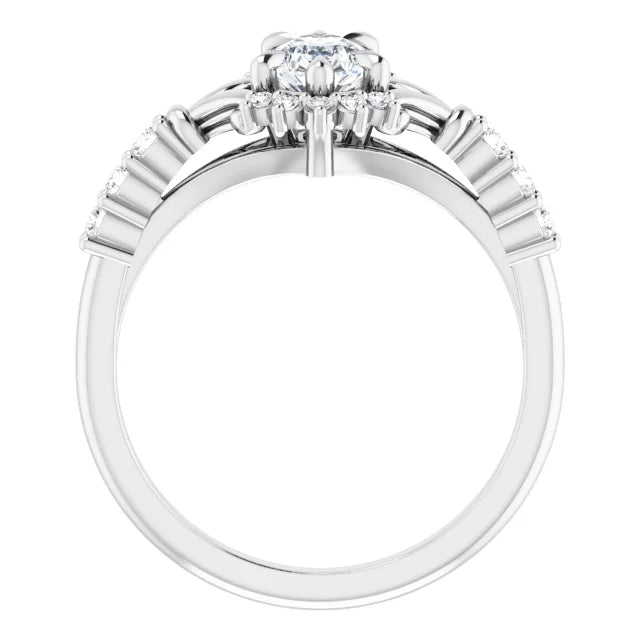 14K White Gold 0.96 CTW Pear Halo Cluster Lab Grown Diamond Engagement Ring with Pavé Band- Paul's Jewelers Milwaukee