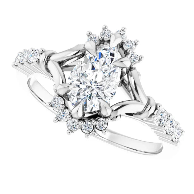 14K White Gold 0.96 CTW Pear Halo Cluster Lab Grown Diamond Engagement Ring with Pavé Band- Paul's Jewelers Milwaukee