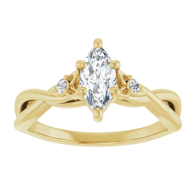 14K White Gold 0.97 CTW Marquise Solitaire Lab Grown Diamond Engagement Ring with Floral Pavé Band