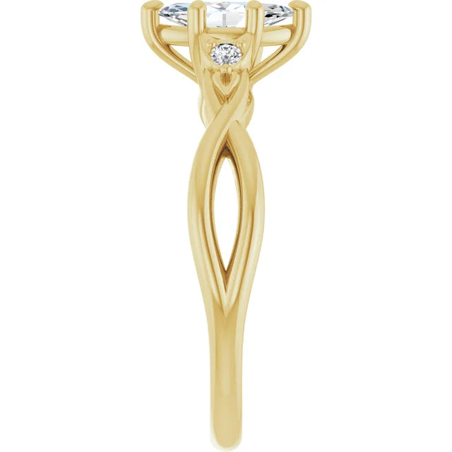14K White Gold 0.97 CTW Marquise Solitaire Lab Grown Diamond Engagement Ring with Floral Pavé Band