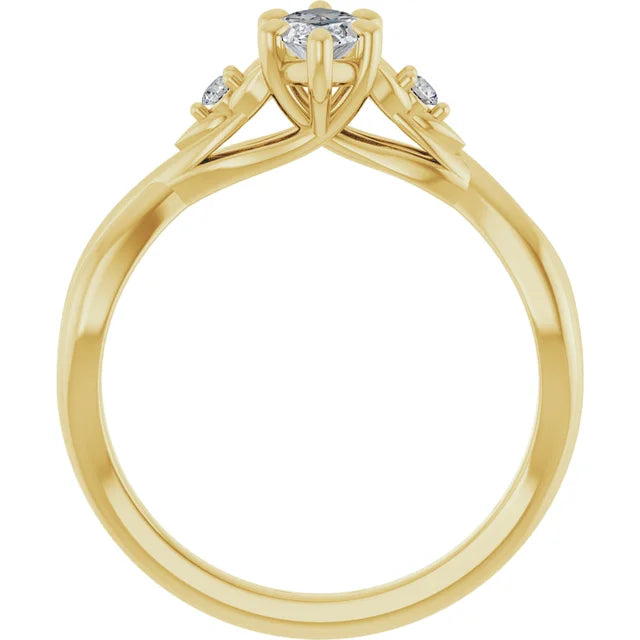 14K White Gold 0.97 CTW Marquise Solitaire Lab Grown Diamond Engagement Ring with Floral Pavé Band