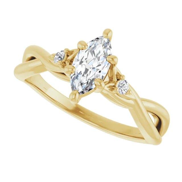 14K White Gold 0.97 CTW Marquise Solitaire Lab Grown Diamond Engagement Ring with Floral Pavé Band
