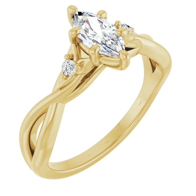 14K White Gold 0.97 CTW Marquise Solitaire Lab Grown Diamond Engagement Ring with Floral Pavé Band