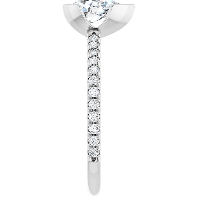 14K White Gold 0.98 CTW Pear Lab Grown Diamond Bezel Engagement Ring with Pavé Band- Paul's Jewelers Milwaukee