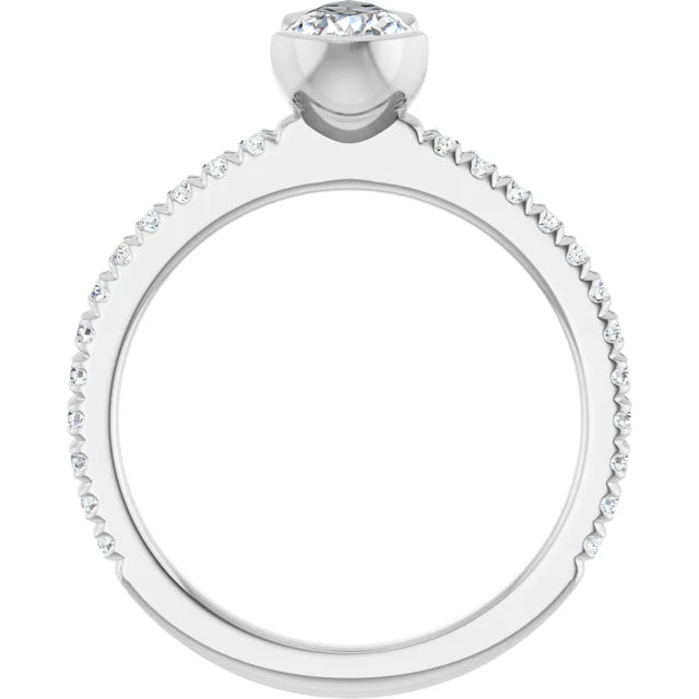 14K White Gold 0.98 CTW Pear Lab Grown Diamond Bezel Engagement Ring with Pavé Band- Paul's Jewelers Milwaukee