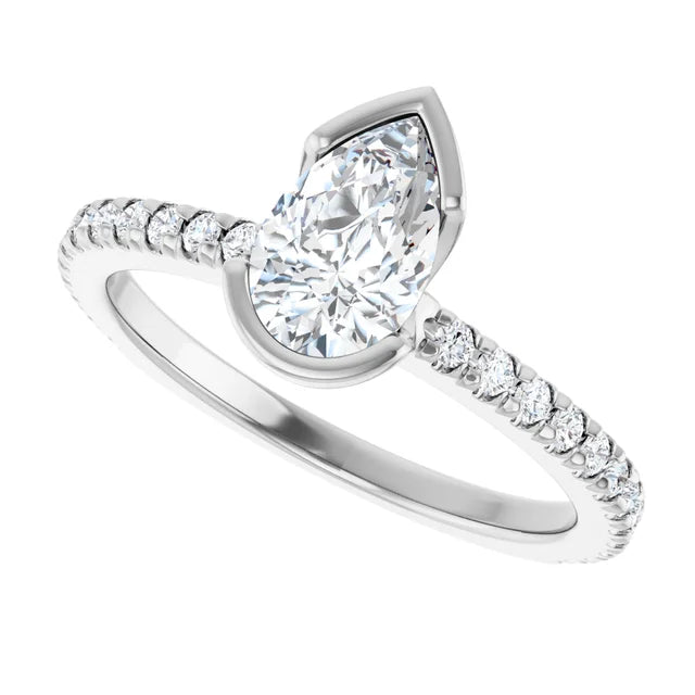 14K White Gold 0.98 CTW Pear Lab Grown Diamond Bezel Engagement Ring with Pavé Band- Paul's Jewelers Milwaukee