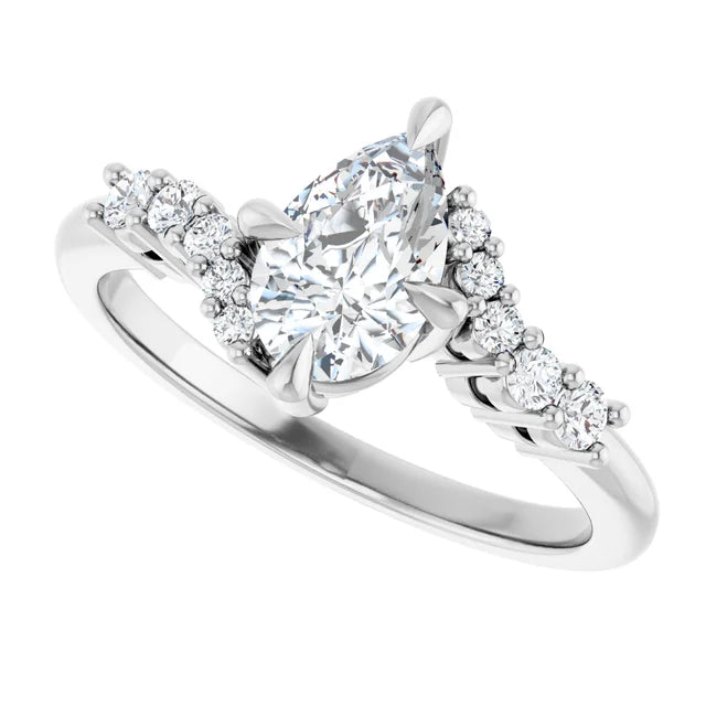 14K White Gold 1.03 CTW Pear Cluster Lab Grown Diamond Engagement Ring- Paul's Jewelers Milwaukee
