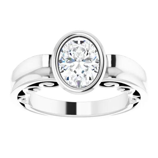 14K White Gold 1.05 CTW Oval Vintage Inspired Lab Grown Diamond Bezel Engagement Ring- Paul's Jewelers Milwaukee