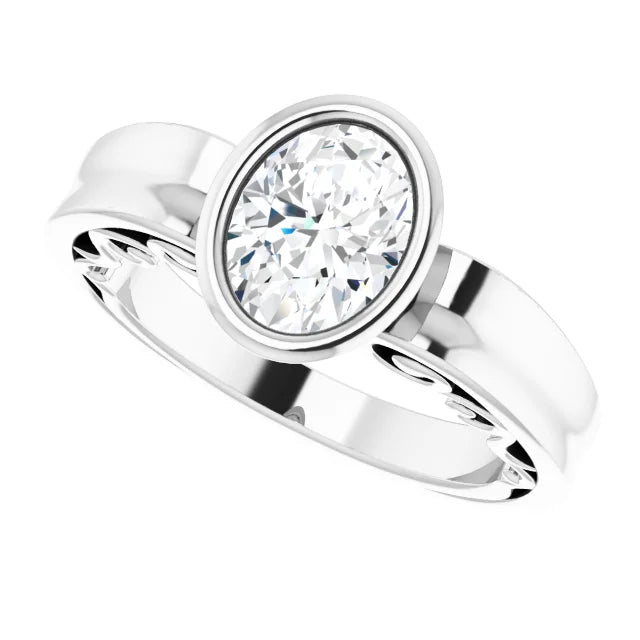14K White Gold 1.05 CTW Oval Vintage Inspired Lab Grown Diamond Bezel Engagement Ring- Paul's Jewelers Milwaukee
