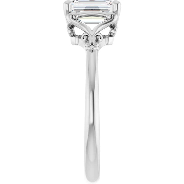 14K White Gold 1.07 CTW Emerald Solitaire Lab Grown Diamond Engagement Ring with Vintage Accent- Paul's Jewelers Milwaukee