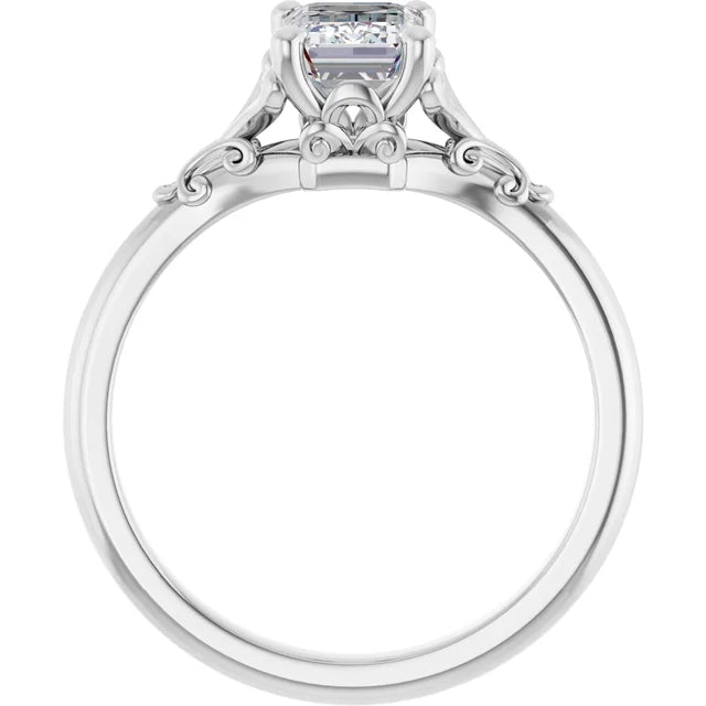 14K White Gold 1.07 CTW Emerald Solitaire Lab Grown Diamond Engagement Ring with Vintage Accent- Paul's Jewelers Milwaukee